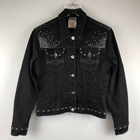 Ethyl Jackets & Blazers - ETHYL Vintage Denim Black Rhinstone Jacket Sz S